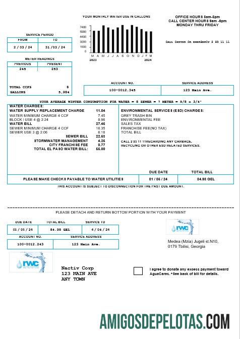 imprimível Modelo de conta comercial de água do Georgia RWC em formatos Word e PDF1